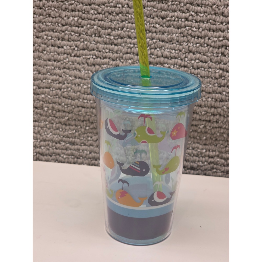 Vandor Whale Print Double Wall 12oz Tumbler with Lid and Straw Blue Green 2012